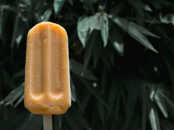 Κίτρινο παγωμένο Popsicle πάγο ποπ σε θερινή ώρα και δέντρο φόντο - Φωτογραφία, εικόνα