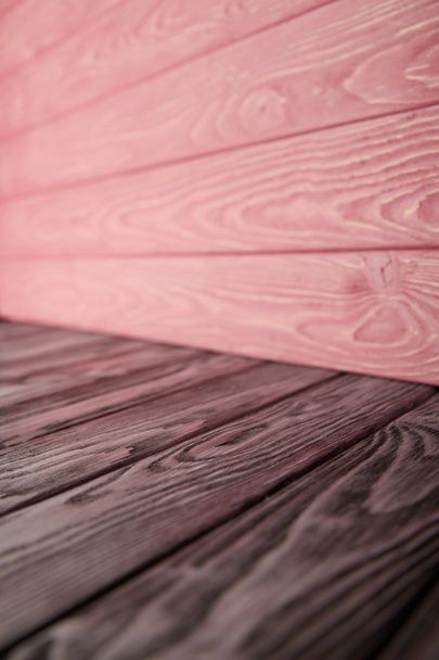 grey wooden floor and pink wooden wall - Photo, Image