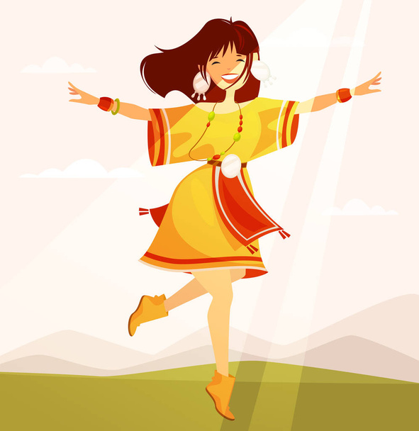Vektor Illustration Design der tanzenden Frau auf gelbem Hintergrund  - Vektor, Bild