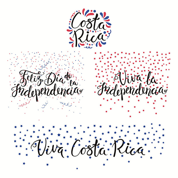 Set di citazioni calligrafiche spagnole scritte a mano per il giorno dell'indipendenza del Costa Rica con stelle e coriandoli in colori di bandiera, vettore, illustrazione
 - Vettoriali, immagini