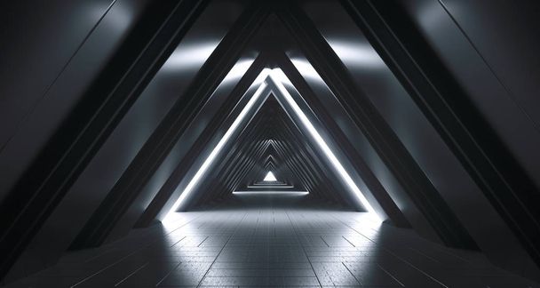 Φουτουριστικό Sci-Fi ρεαλιστική μεγάλο διάδρομο με λευκά φώτα και αντανακλάσεις. 3D rendering - Φωτογραφία, εικόνα