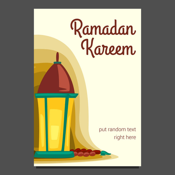 Ramadan Kareem card with burning lantern - Vector, Image