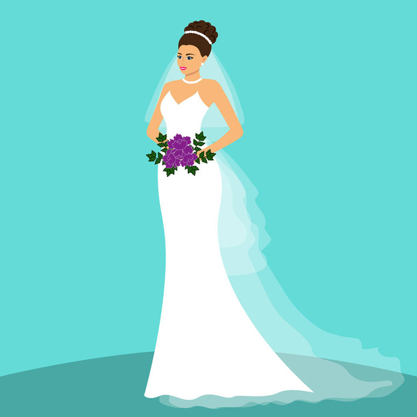 Bride. Wedding card with the bride on a blue background. - Vector, Image