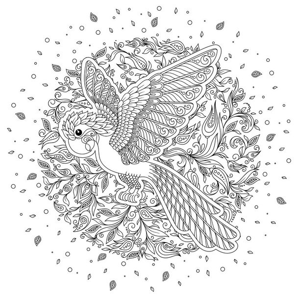 Vector illustration decorative cockatoo on white background. Fashion trend of adult coloration. Bird parrot. Black and white. Modern design. - Vektori, kuva