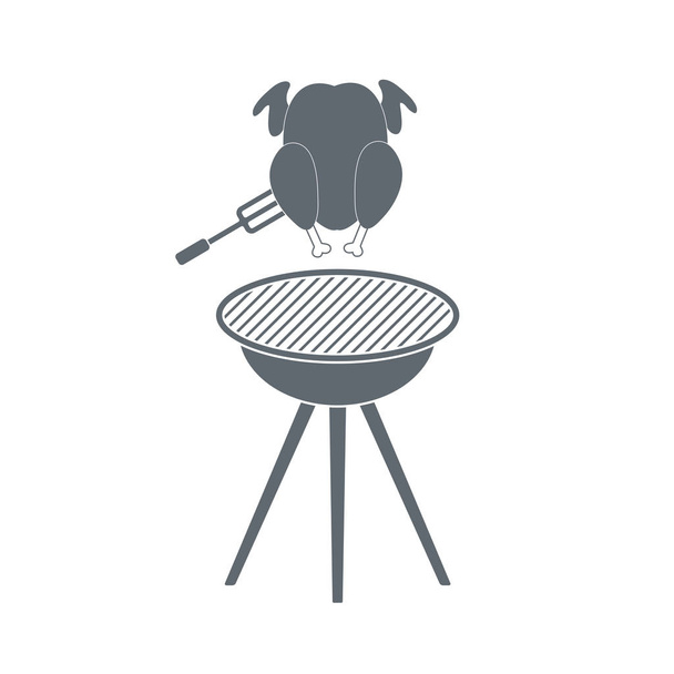 Barbecue grill with chicken icon. Vector illustratio - Vector, Image