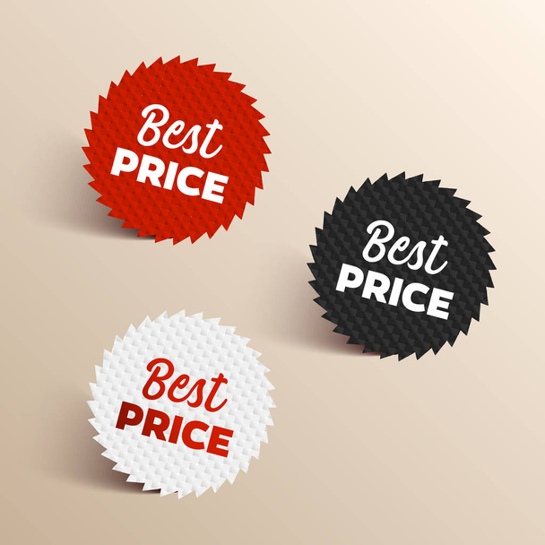 Best price color banners. Black, red and white colored Best price icons. Vector illustration. - Vetor, Imagem