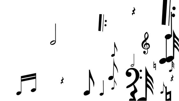 Black Musical Notes on White Background.  Many Random Falling Notes, Bass and Treble Clef. - Vector, afbeelding