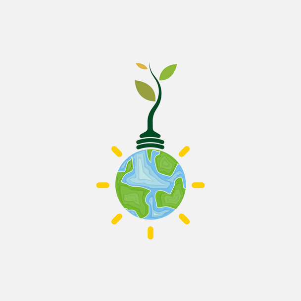 Lâmpada e Árvore icon.World Environment day concept logo design template.June 5st World Environment day concept.World Environment day Awareness Idea Campaign.Vector illustration
. - Vetor, Imagem