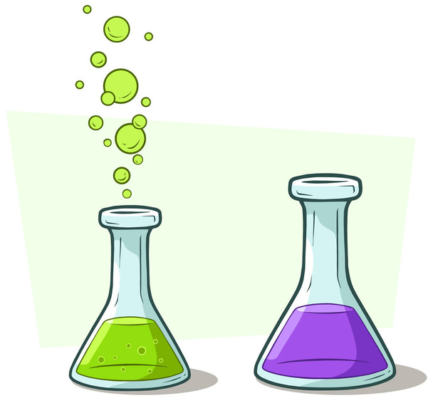 Frasco químico de dibujos animados con conjunto de iconos de vector líquido
 - Vector, Imagen