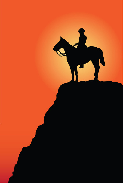 muž na koni při východu nebo západu slunce - Vektor, obrázek