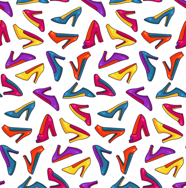 Women high heeled shoes colorful cute doodle seamless vector pattern - Vektör, Görsel