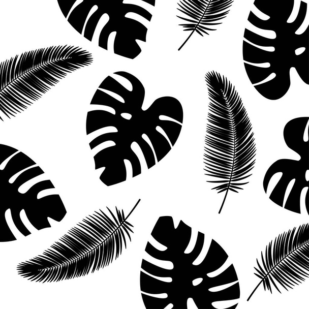 Vector background tropical leaves pattern. Black and white color - Vector, Image