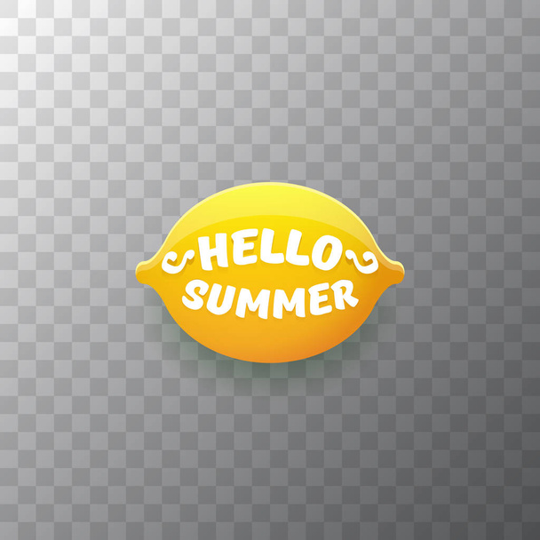 Vector Hello Summer Beach Party Flyer Design template with fresh lemon isolated on transparent background. Hello summer concept label or poster with orange fruit and typographic text. - Vector, imagen