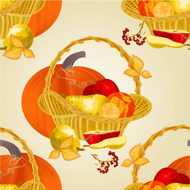 Seamless texture fruits in a basket healthy nutrition vintage vector illustration editable hand draw  - Vector, Image