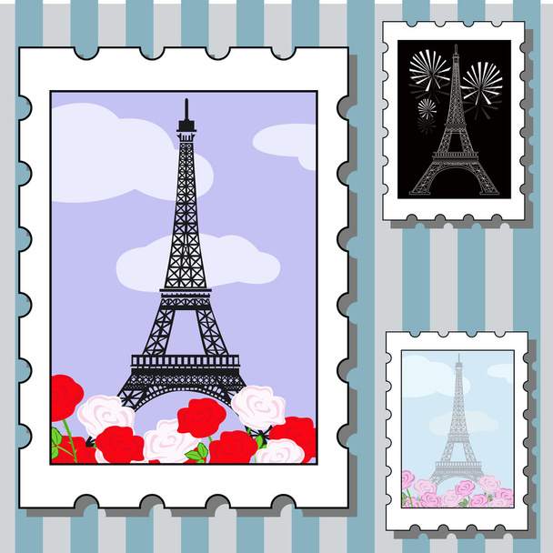 Postage stamps with paris - Вектор,изображение