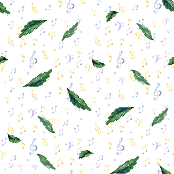 Seamless pattern with pansy leaves. Watercolor illustration - Valokuva, kuva