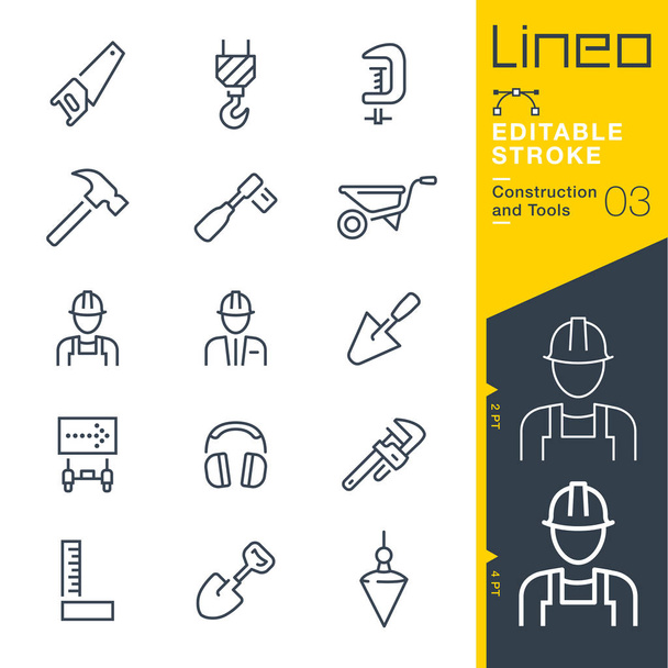 Lineo 編集可能なストローク - 建設とツール線アイコン - ベクター画像