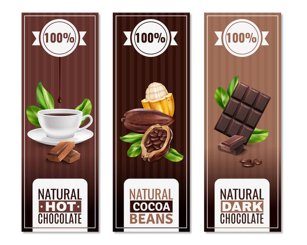 Bannières verticales réalistes de produits de cacao
 - Vecteur, image