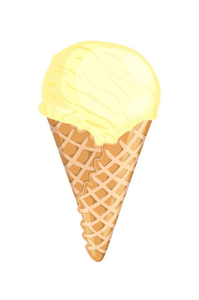 Creamy ice cream in horn. Sweet cold dessert. Vector illustration. - Vector, Image