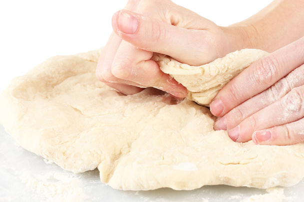 Preparing pizza dough isolated on white - Foto, Imagem
