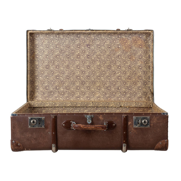 Retro suitcase with the lid open isolated on white background. - Foto, imagen