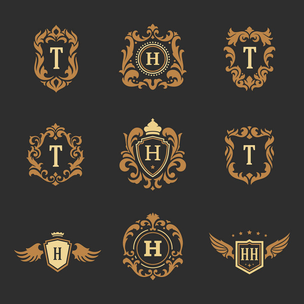 Luxury monogram logos templates vector objects set for logotype or badge Design. - Wektor, obraz
