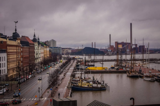 Harbor of Helsinki in Finland on a winter rainy day - Fotó, kép