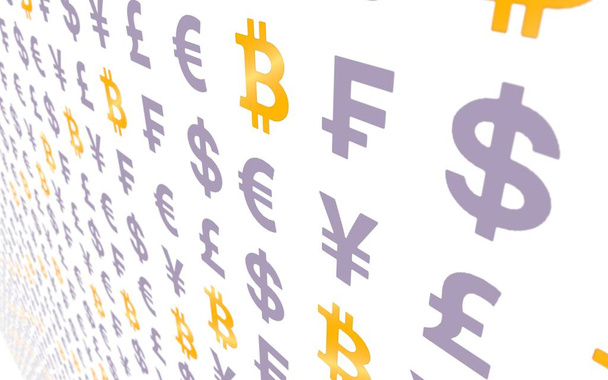 Bitcoin background. Cryptocurrency 3D illustration. Digital currency symbol. Business concept - Foto, Imagem