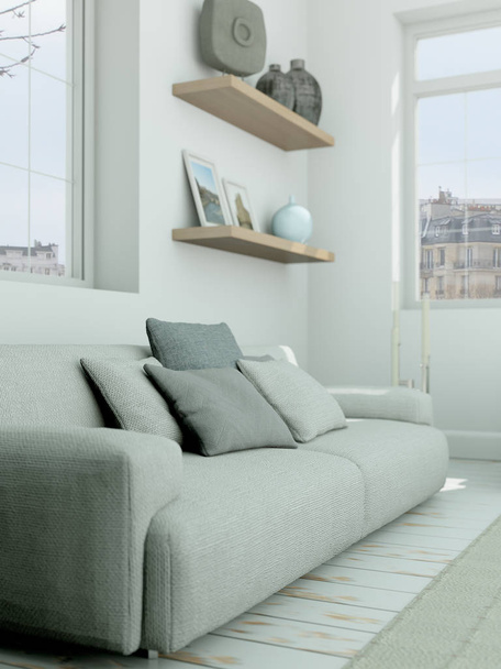 moderní skandinavian interiérový design obývací pokoj v bílém stylu - Fotografie, Obrázek