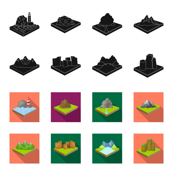 Mountains, rocks and landscape. Relief and mountains set collection icons in black,flet style isometric vector symbol stock illustration web. - Wektor, obraz