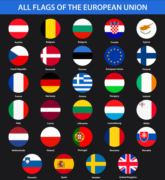 欧州連合の国のすべてのフラグ。フラット スタイル. - ベクター画像