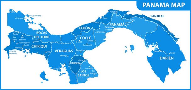 The detailed map of Panama with regions or states and cities, capital. Administrative division - Vector, Image