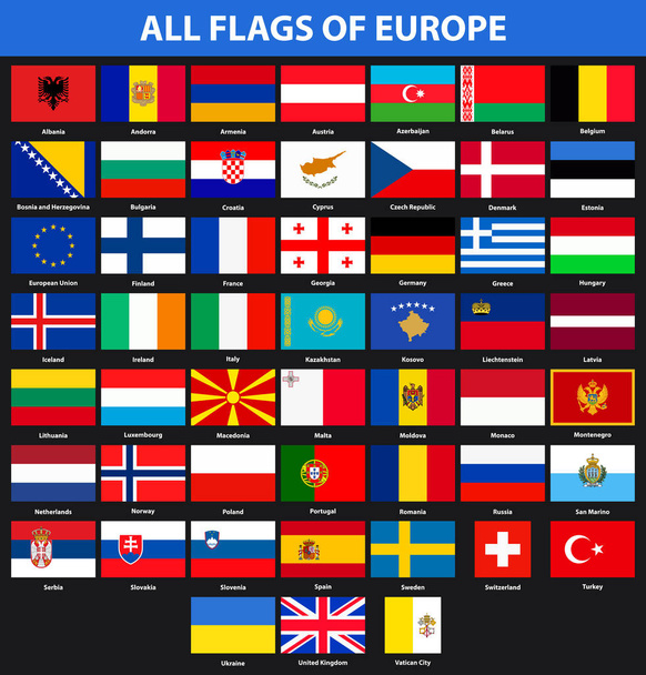 ヨーロッパのすべての国のフラグです。フラット スタイル - ベクター画像