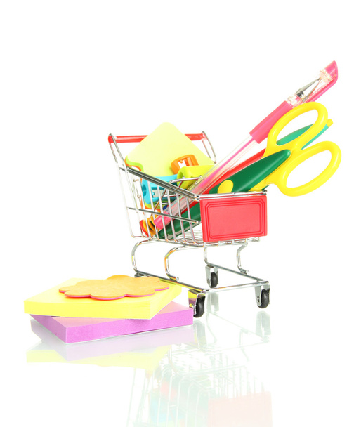 trolley with school equipment isolated on white - Foto, immagini