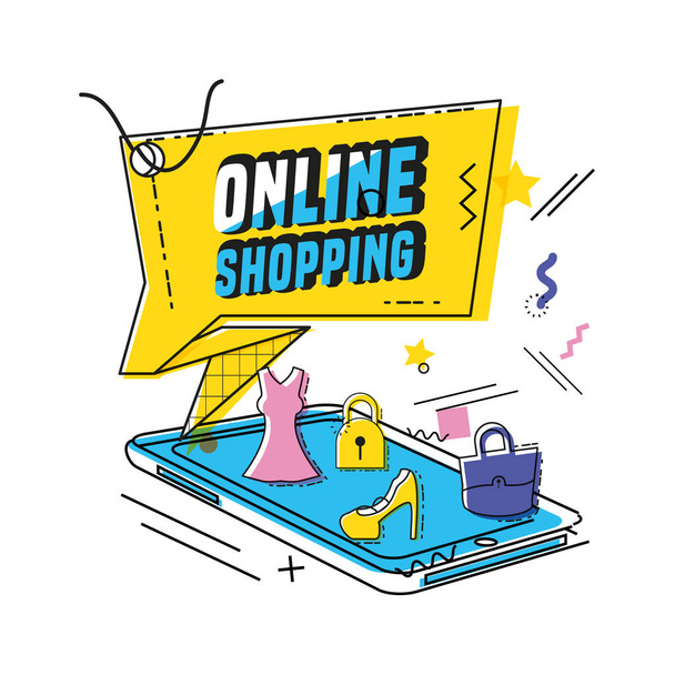smartphone with shopping online icons pop art style - Wektor, obraz
