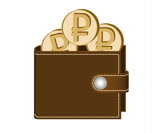brown  wallet with ruble coins - Vector, imagen