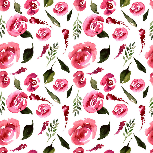 Watercolor Floral Repeat Pattern. Can be used as a Print for Fabric, Background for Wedding Invitation - Fotoğraf, Görsel