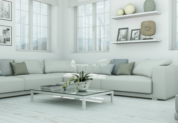 moderne skandinavische Innenarchitektur Wohnzimmer im weißen Stil - Foto, Bild