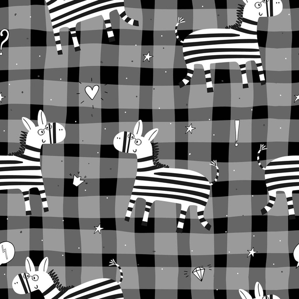 Cute hand drawn funny zebra Seamless pattern - Вектор, зображення