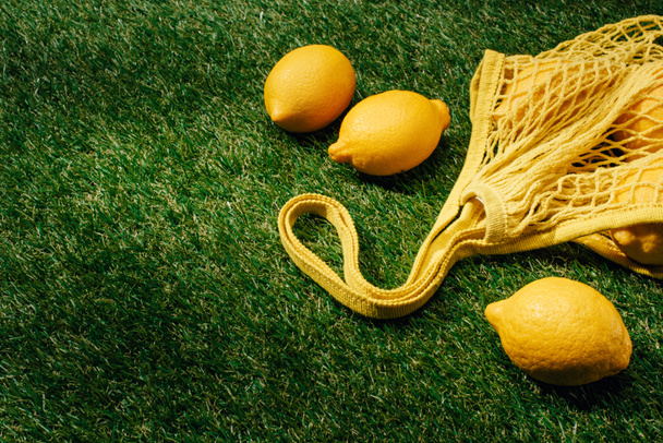 closeup view of lemons and net on green lawn  - Фото, изображение