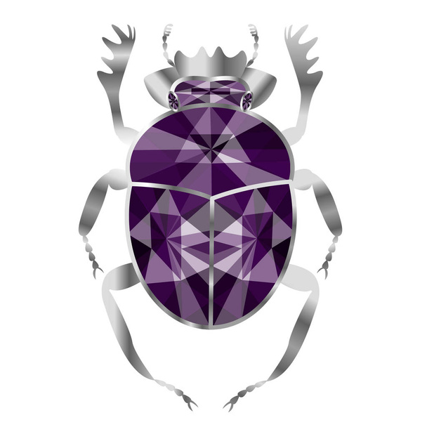 beetle of scarab from silver and amethysts, jewelry on white backgroun - Vector, Image