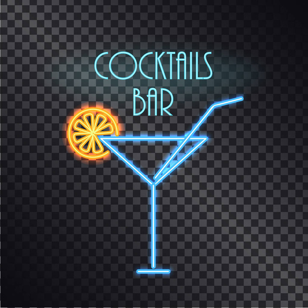 Coktails Bar Neon Poster Color Vector Illustration - Вектор,изображение