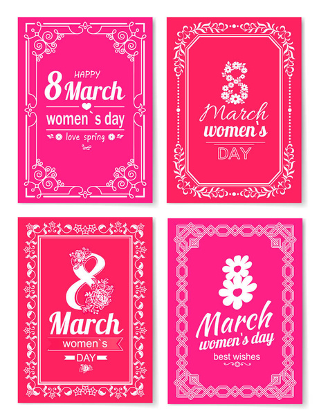 Womens Day Postcard with Big Sign and Swirly Frame - Вектор,изображение