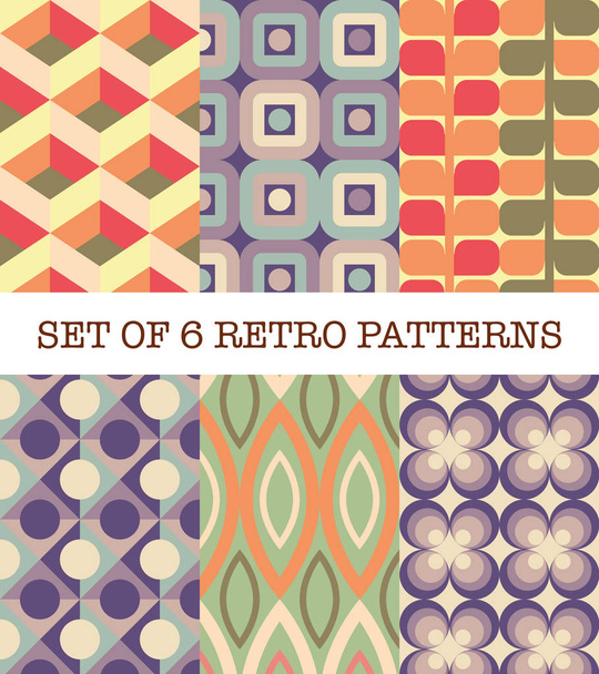 Set of 6 colorful retro patterns, great for textiles, designs, posters and paper goods - Vector, Image