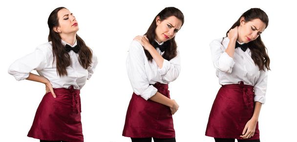 Set of Young beautiful waitress with pain - 写真・画像