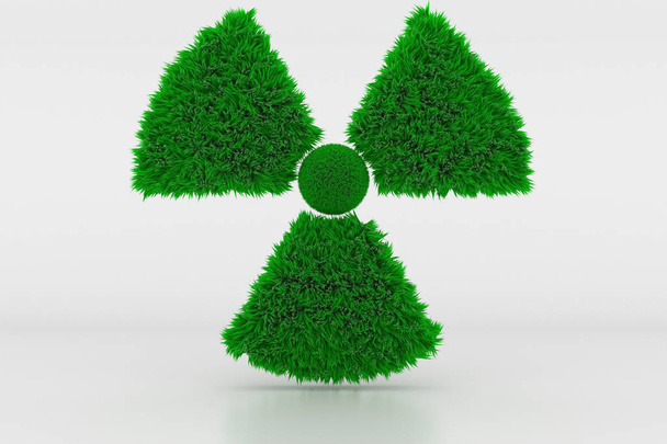 3D Illustration, Shape of a Radioactive Sign with green Grass - Photo, Image