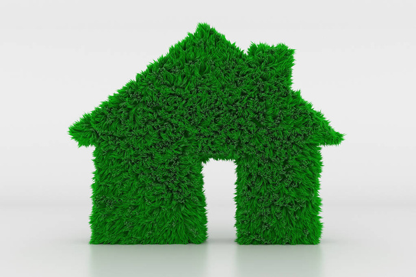 3D Illustration, Shape of a House Sign with green Grass - Photo, Image