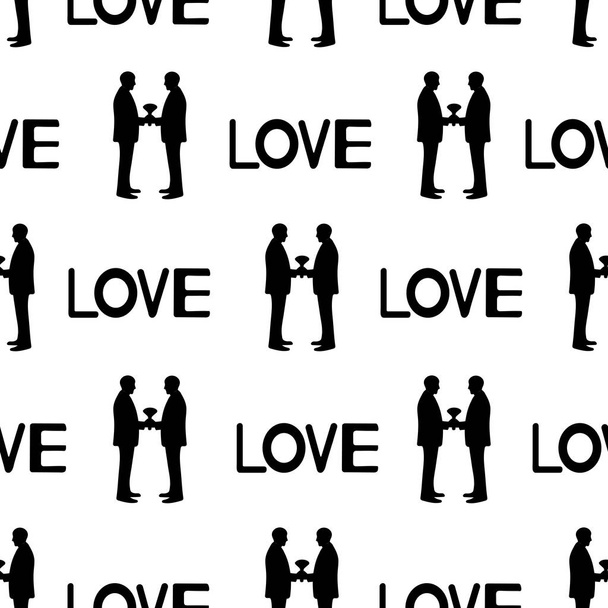 Siyah siluetler mamülleri ve kelimelerin aşk ile Seamless modeli. Eşcinsel evlilik. Vektör çizim - Vektör, Görsel