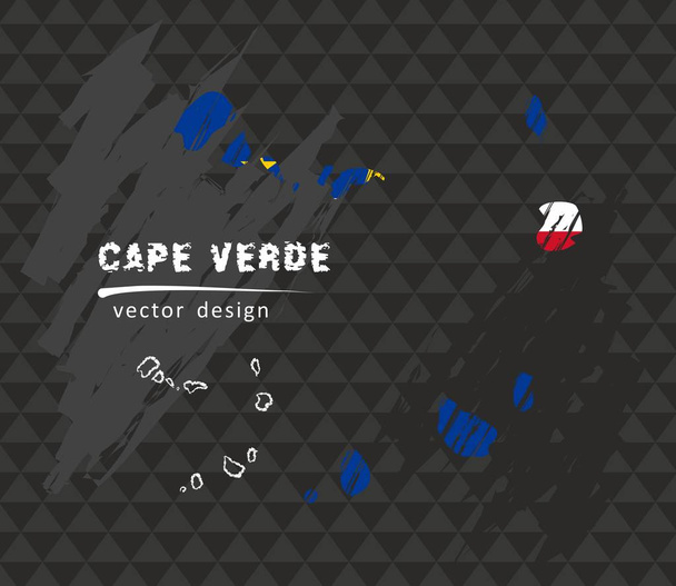 Cabo Verde Karte mit Flagge drinnen auf schwarzem Hintergrund. Kreideskizze Vektor Illustration - Vektor, Bild