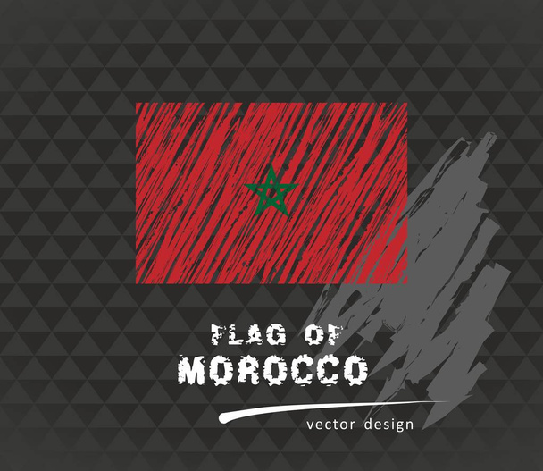 De vlag van Marokko, schets hand getrokken vectorillustratie op dark grunge achtergrond - Vector, afbeelding
